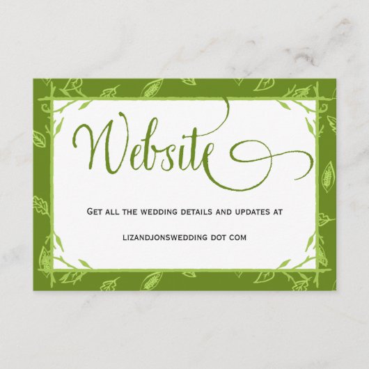 Green Blätter Wedding Website Information Card Begleitkarte (Vorderseite)