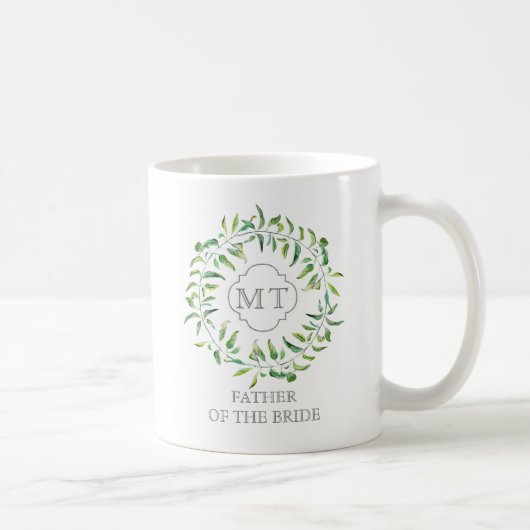 Green Blätter Wreath Bachelor Party Monogram Kaffeetasse (Rechts)