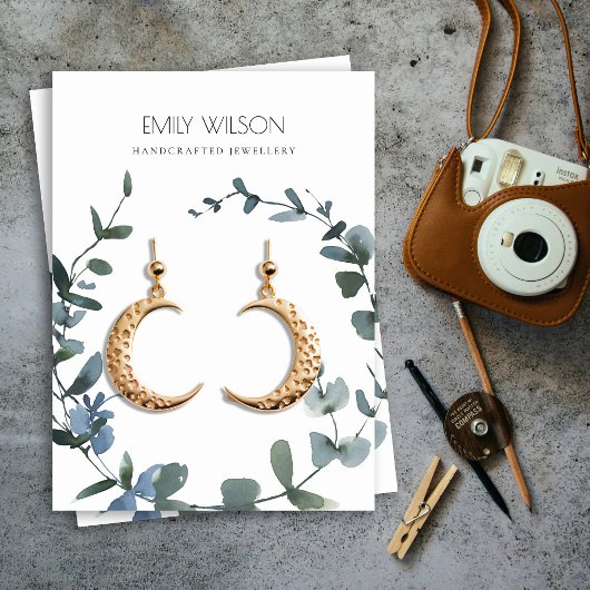 GREEN BLAUE COIN EUCALYPTUS FOLIAGE EARRING DISPLA VISITENKARTE