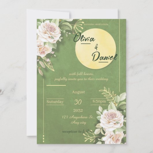 Green Blossom Engagement & Wedding Invitation Einladung (Vorderseite)