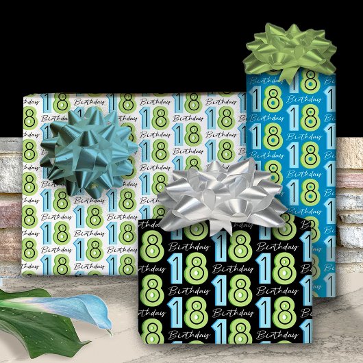 Green Blue 18. Geburtstag Geschenkpapier Set