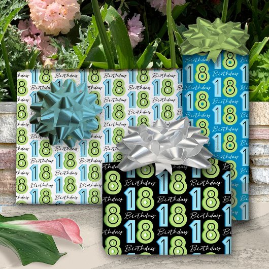 Green Blue 18. Geburtstag Geschenkpapier Set
