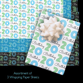 Green Blue 20. Geburtstag Geschenkpapier Set