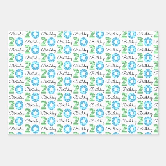 Green Blue 20. Geburtstag Geschenkpapier Set (Vorderseite)
