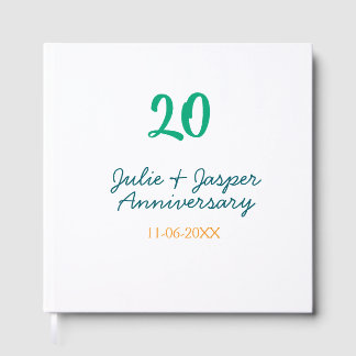Green blue 20th anniversary name date orange  gästebuch