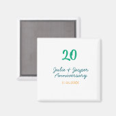 Green blue 20th anniversary name date orange  magnet (Vorderseite/Rückseite)