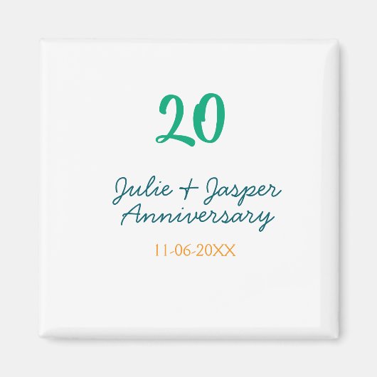 Green blue 20th anniversary name date orange  magnet (Vorne)