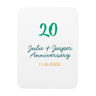 Green blue 20th anniversary name date orange  magnet