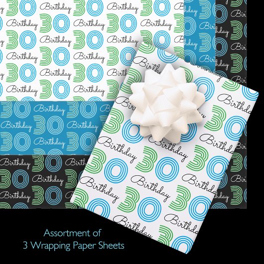 Green Blue 30. Geburtstag Geschenkpapier Set