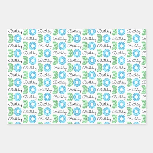 Green Blue 30. Geburtstag Geschenkpapier Set (Vorderseite)
