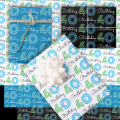 Green Blue 40. Geburtstag Geschenkpapier Set