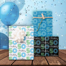 Green Blue 50. Geburtstag Geschenkpapier Set