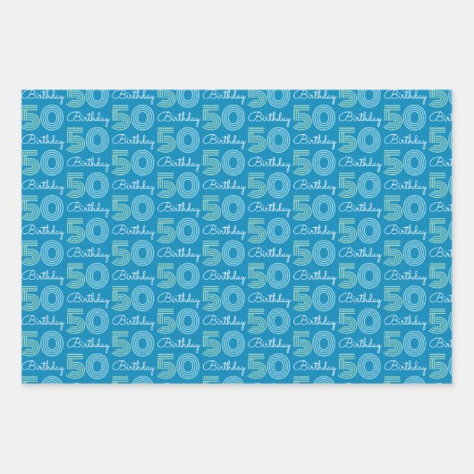 Green Blue 50. Geburtstag Geschenkpapier Set (Vorderseite 2)