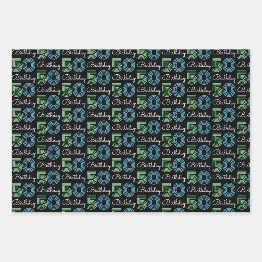 Green Blue 50. Geburtstag Geschenkpapier Set (Vorderseite 3)