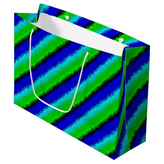 Green Blue abstrakt 3D Regenbogenmuster Große Geschenktüte (Vorderseite Schrägansicht)