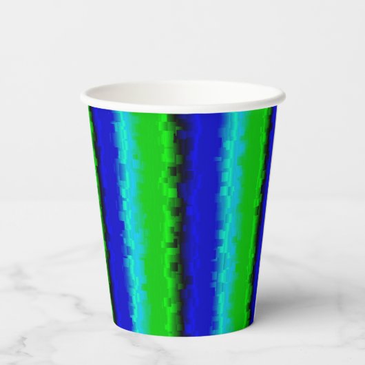 Green Blue abstrakt 3D Regenbogenmuster Pappbecher (Rückseite)
