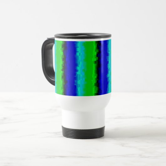 Green Blue abstrakt 3D Regenbogenmuster Reisebecher (Vorderseite Links)