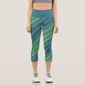 Green Blue Aquamarin Cool Stripes Abstrakt Psyched Capri Leggings (Vorderseite)