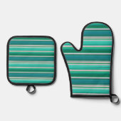 Green Blue Aquamarin Stripes Design Ofenhandschuh & Topflappen-Set (Vorderseite)