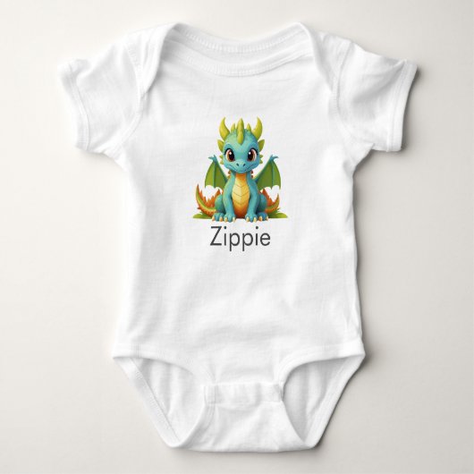 Green Blue Baby Dragon Fantasy Art Bodysuit Baby Strampler (Vorderseite)