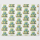Green Blue Baby Dragon Fantasy Wrapping Paper Geschenkpapier (Flach)