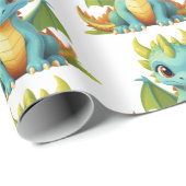 Green Blue Baby Dragon Fantasy Wrapping Paper Geschenkpapier (Rolleneckpunkt)