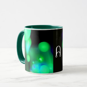 GREEN BLUE BLACK FRAKTAL BUBBLES MONOGRAMM TASSE