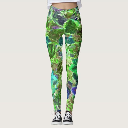 Green Blue Blätter Nature Leggings (Vorderseite)