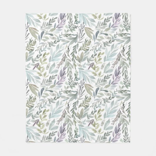 Green Blue Botanical Watercolor Fleecedecke (Vorderseite)