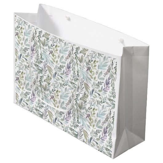 Green Blue Botanical Watercolor Große Geschenktüte (Vorderseite Schrägansicht)