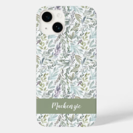 Green Blue Botanical Watercolor Monogram Name Case-Mate iPhone 14 Hülle