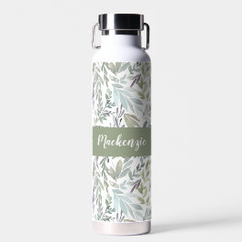 Green Blue Botanical Watercolor Monogram Name Trinkflasche