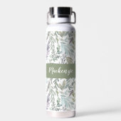 Green Blue Botanical Watercolor Monogram Name Trinkflasche (Rückseite)