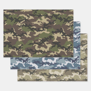 Green, Blue & Brown Camouflage Camouflage Geschenkpapier Set