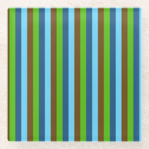 Green Blue Brown Vertikal Lines Earth Day Glasuntersetzer