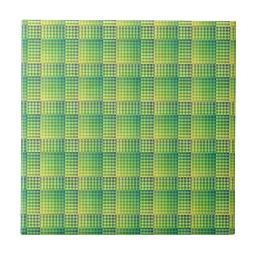 Green Blue Checker Abstract Pattern Fliese (Vorderseite)