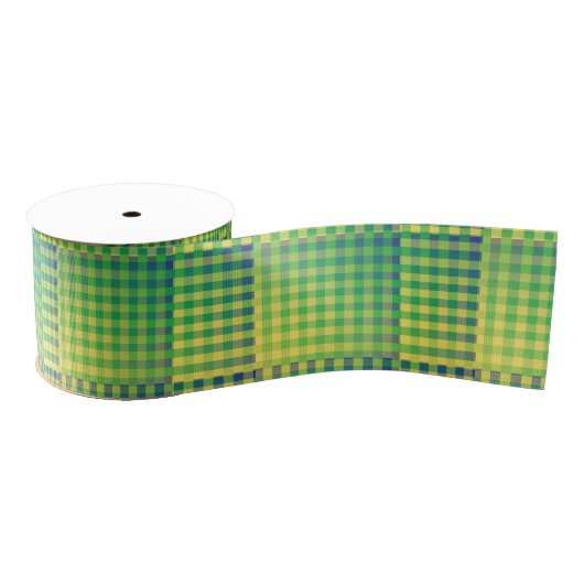 Green Blue Checker Abstract Pattern Ripsband (Spule)