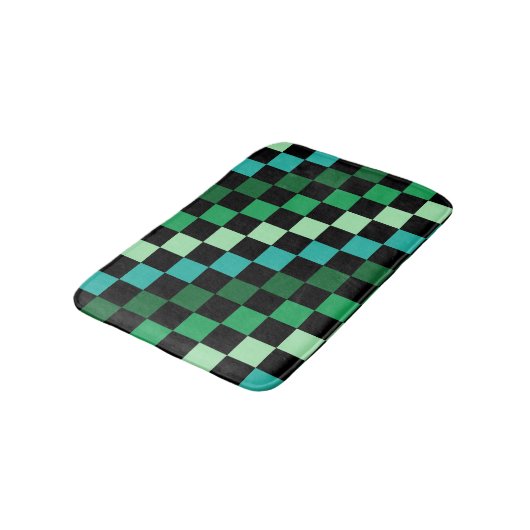 Green Blue Checkered Gingham Pattern Badematte (Schrägansicht)