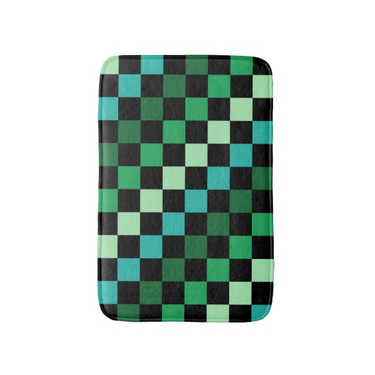 Green Blue Checkered Gingham Pattern Badematte (Vorderseite Vertikal)