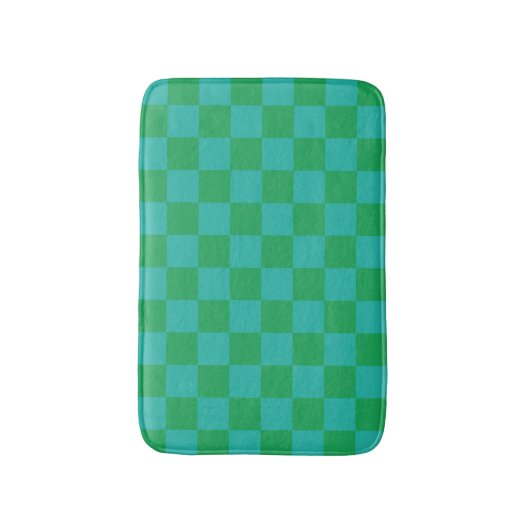 Green Blue Checkered Gingham Pattern Badematte (Vorderseite Vertikal)