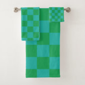 Green Blue Checkered Gingham Pattern Badhandtuch Set (Insitu)