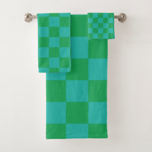 Green Blue Checkered Gingham Pattern Badhandtuch Set