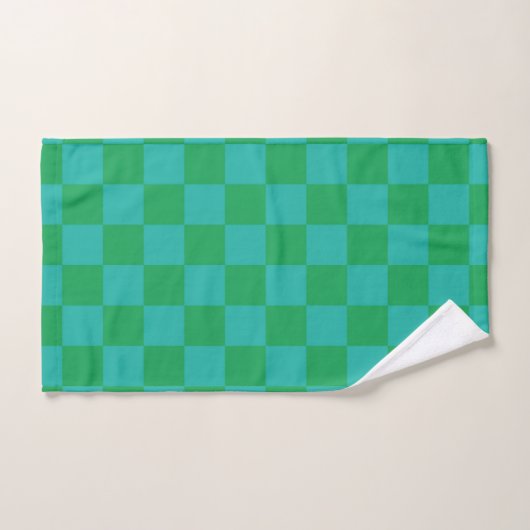 Green Blue Checkered Gingham Pattern Badhandtuch Set (Handtuch)
