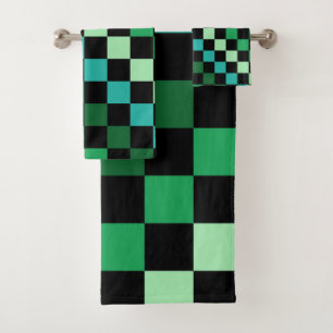 Green Blue Checkered Gingham Pattern Badhandtuch Set