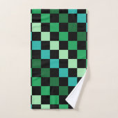 Green Blue Checkered Gingham Pattern Badhandtuch Set (Handtuch)