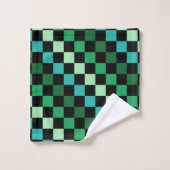 Green Blue Checkered Gingham Pattern Badhandtuch Set (Waschlappen)