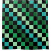 Green Blue Checkered Gingham Pattern Duschvorhang (Vorderseite)