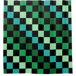 Green Blue Checkered Gingham Pattern Duschvorhang