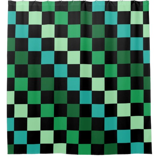 Green Blue Checkered Gingham Pattern Duschvorhang (Vorderseite)