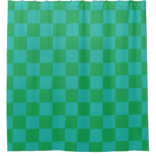 Green Blue Checkered Gingham Pattern Duschvorhang
